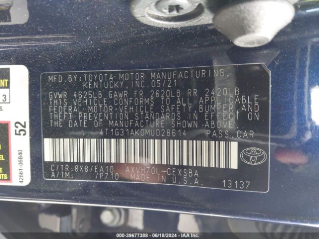4T1G31AK0MU028614 Toyota Camry Se Hybrid