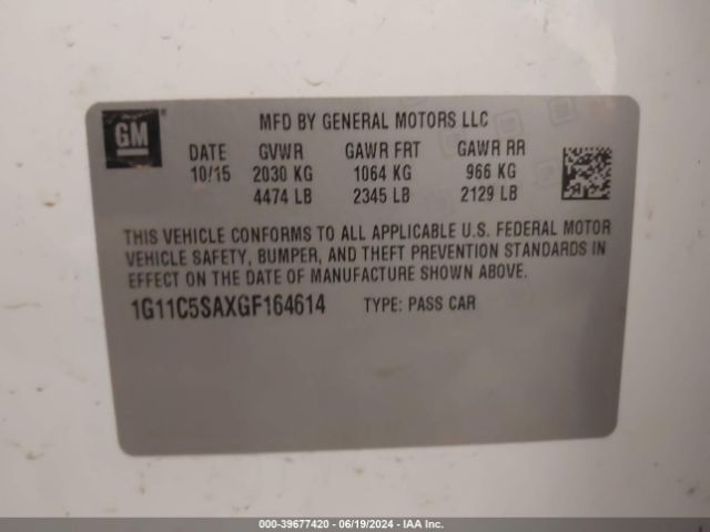 1G11C5SAXGF164614 Chevrolet Malibu Limited Lt