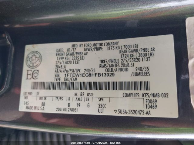 1FTEW1EG8HFB13929 Ford F-150 Platinum