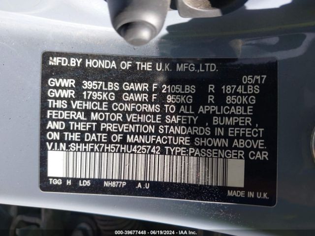 SHHFK7H57HU425742 Honda CIVIC EX