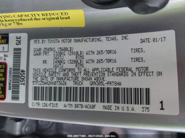 5TFCZ5AN2HX073626 Toyota Tacoma Trd Off Road