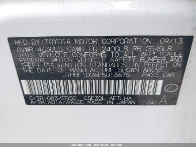 JTHBF1D26E5013675 Lexus IS 250