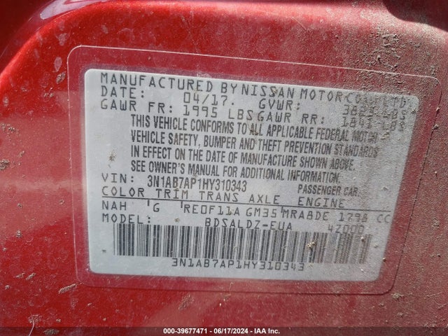 Nissan SENTRA SV 2017 3N1AB7AP1HY310343 Image 9