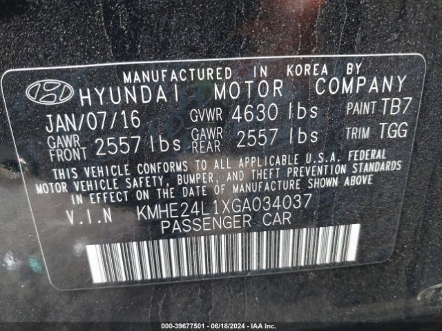 KMHE24L1XGA034037 Hyundai Sonata Hybrid Se