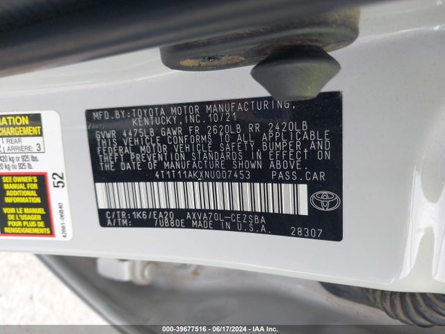 Toyota CAMRY SE 2022 4T1T11AKXNU007453 Image 9