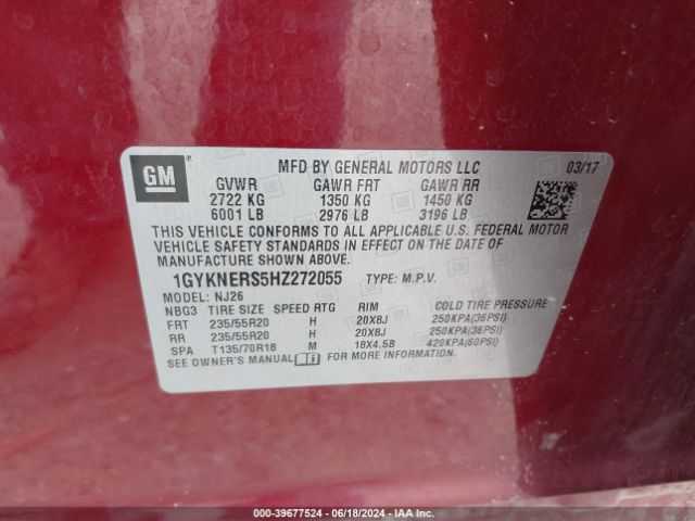 1GYKNERS5HZ272055 Cadillac Xt5 Premium Luxury