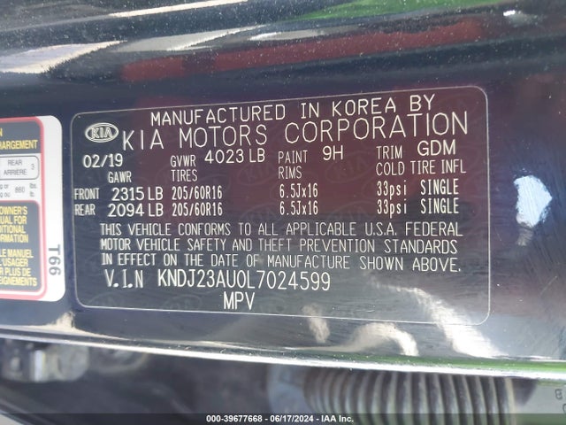 KIA SOUL LX 2020 KNDJ23AU0L7024599 Image 9