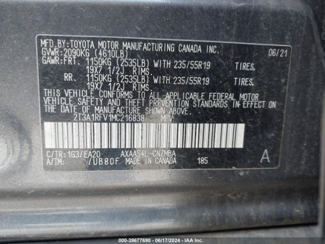 2T3A1RFV1MC216838 Toyota Rav4 Xle Premium