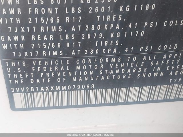 3VV2B7AXXMM079088 Volkswagen Tiguan 2.0t Se/2.0t Se R-line Black/2.0t Sel