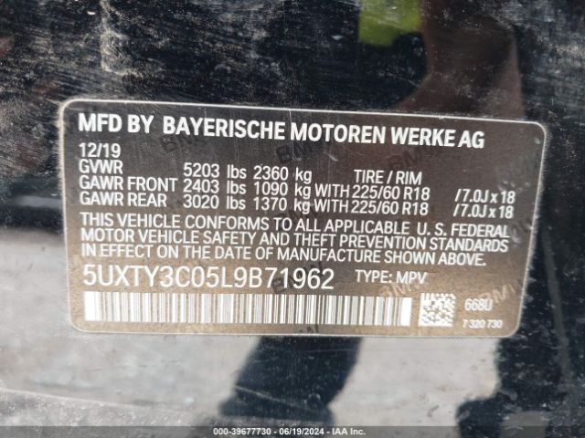 5UXTY3C05L9B71962 BMW X3 Sdrive30i