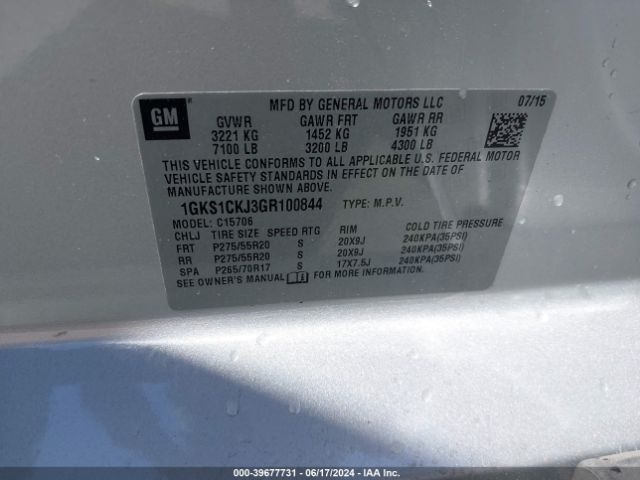 1GKS1CKJ3GR100844 GMC YUKON DENALI