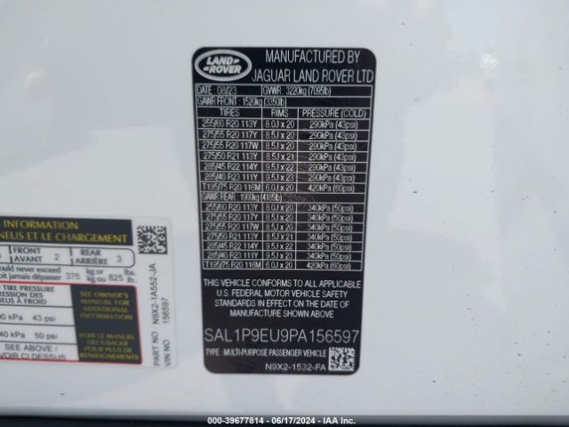 SAL1P9EU9PA156597 Land Rover Range Rover Sport Se