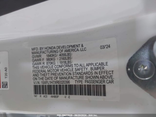 19XFL1H7XRE020396 Honda Civic Ex-l