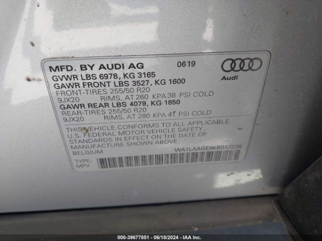 WA1LAAGE9KB017236 Audi E-tron Premium Plus