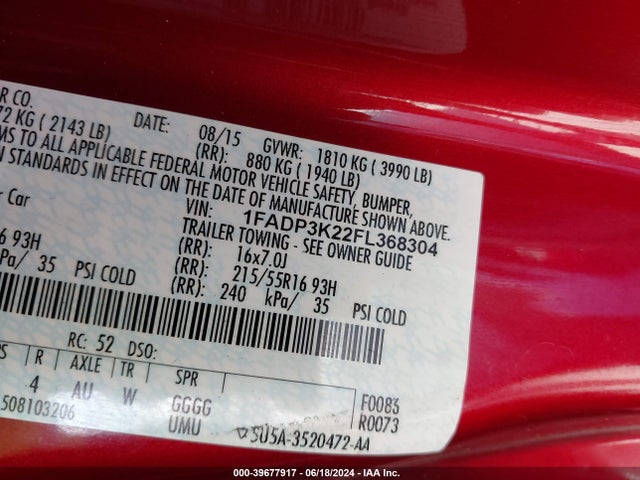 Ford FOCUS SE 2015 1FADP3K22FL368304 Image 9