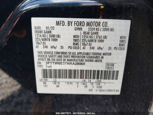 3FTTW8E37NRA28060 Ford Maverick Lariat