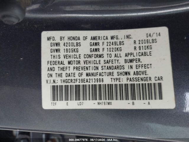 1HGCR2F39EA213998 Honda ACCORD LX