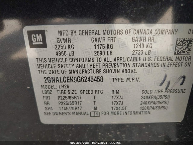 Chevrolet EQUINOX LT 2016 2GNALCEK9G6245458 Image 9