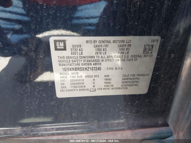 1GYKNBRSXHZ107245 Cadillac XT5 LUXURY