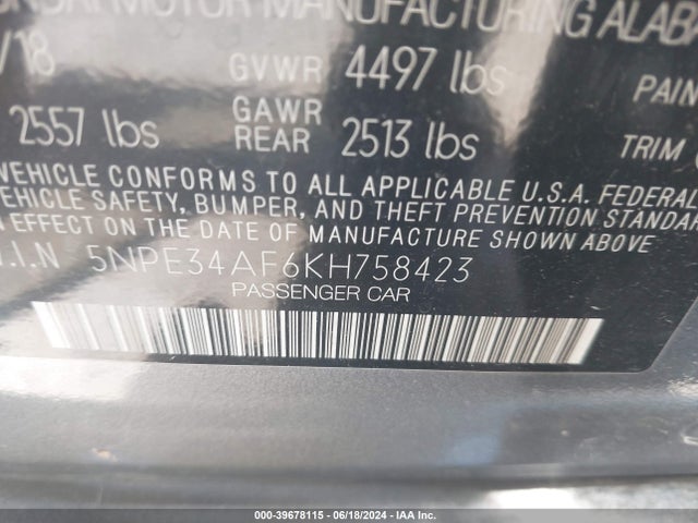 Hyundai SONATA SEL 2019 5NPE34AF6KH758423 Image 9