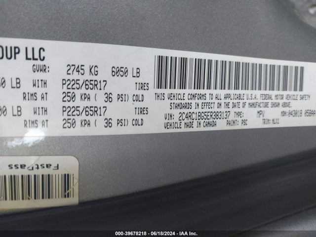 2C4RC1BG5ER383137 Chrysler Town & Country Touring