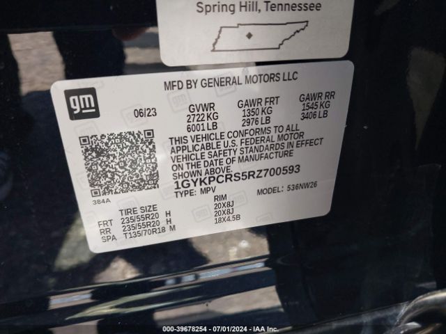 1GYKPCRS5RZ700593 Cadillac Xt6 Fwd Premium Luxury