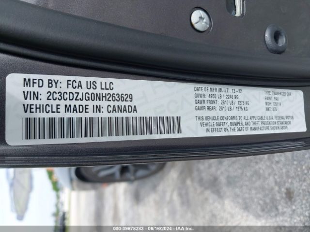 2C3CDZJG0NH263629 Dodge Challenger Gt