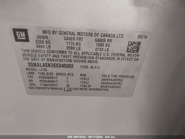 Chevrolet EQUINOX LS 2014 2GNALAEK3E6346982 Image 9