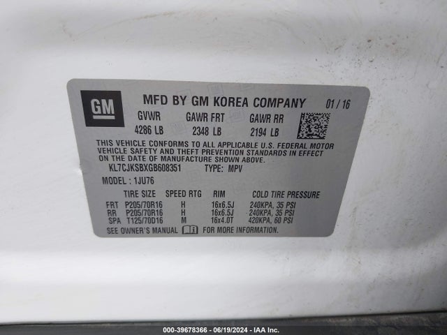 Chevrolet Trax 1ls 2016 KL7CJKSBXGB608351 Image 9