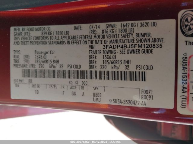 3FADP4BJ5FM120835 Ford FIESTA SE