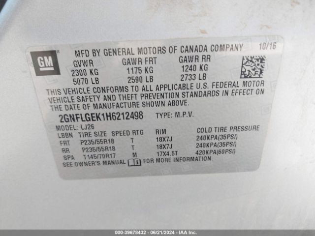 2GNFLGEK1H6212498 Chevrolet Equinox Premier