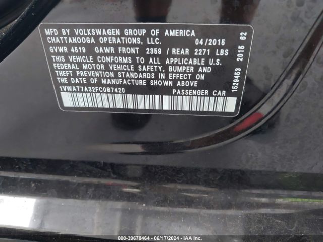 1VWAT7A32FC087420 Volkswagen Passat 1.8t Limited Edition