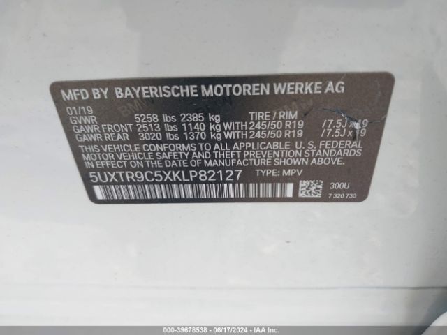 5UXTR9C5XKLP82127 BMW X3 Xdrive30i