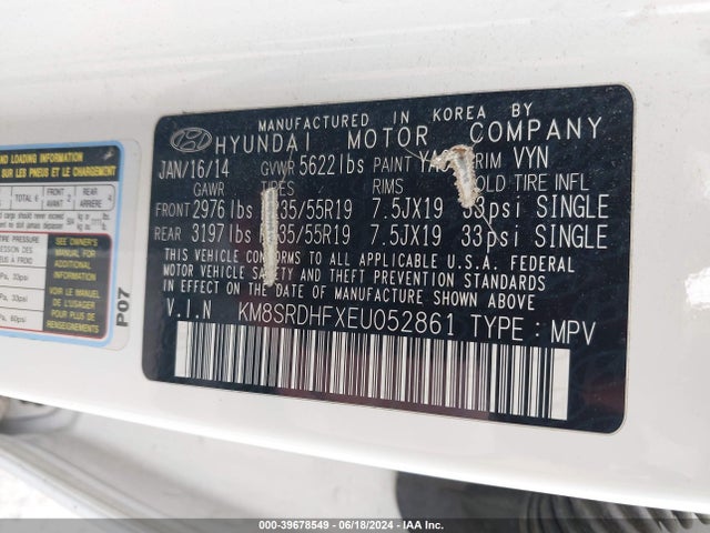 Hyundai Santa Fe Limited 2014 KM8SRDHFXEU052861 Image 9