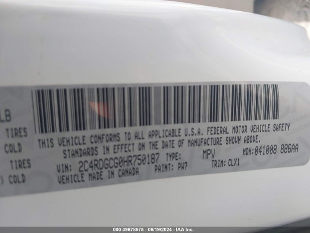 Dodge Grand Caravan Sxt 2017 2C4RDGCG0HR750187 Image 9