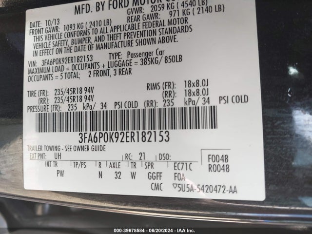 Ford Fusion Titanium 2014 3FA6P0K92ER182153 Image 9