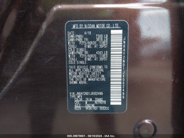 JN8AY2ND1JX002499 Nissan Armada Sl
