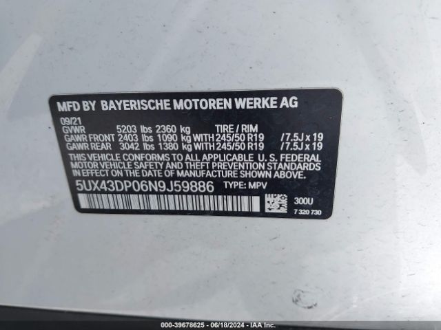 5UX43DP06N9J59886 BMW X3 Sdrive30i