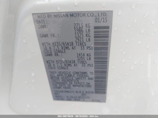 Nissan Pathfinder Sl 2015 5N1AR2MN2FC641309 Image 9
