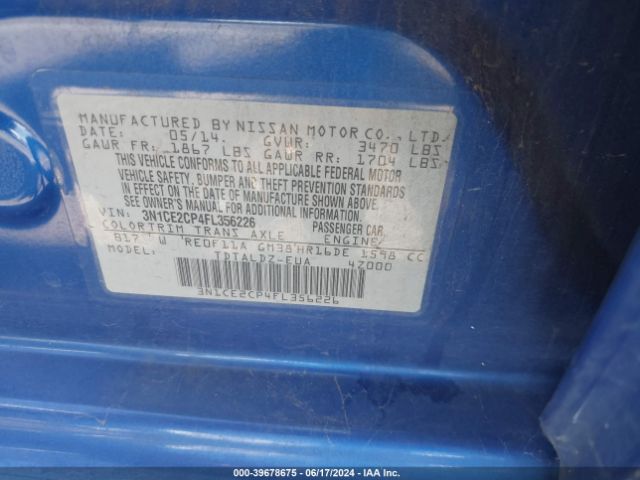3N1CE2CP4FL356226 Nissan Versa Note S (sr)/s Plus/sl/sr/sv