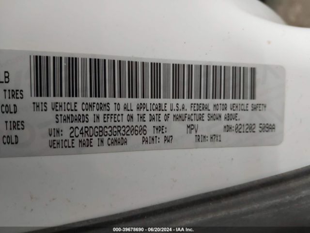 2C4RDGBG3GR320606 Dodge Grand Caravan American Value Pkg