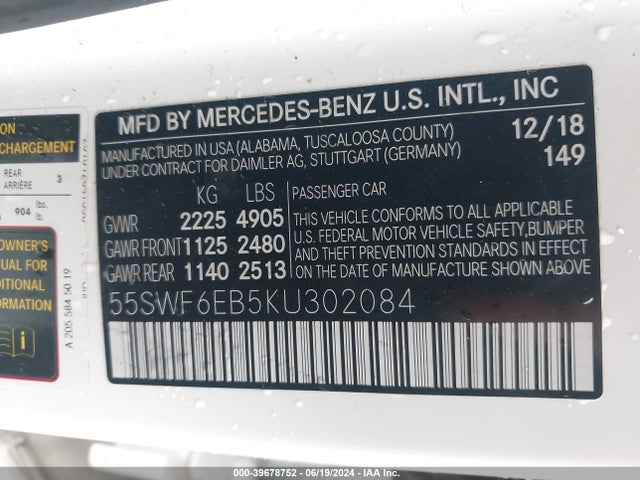 55SWF6EB5KU302084 Mercedes-Benz Amg C 43 4matic