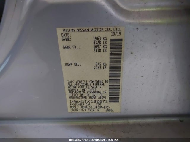 Nissan Altima 2020 1N4BL4CV3LC182672 Image 9