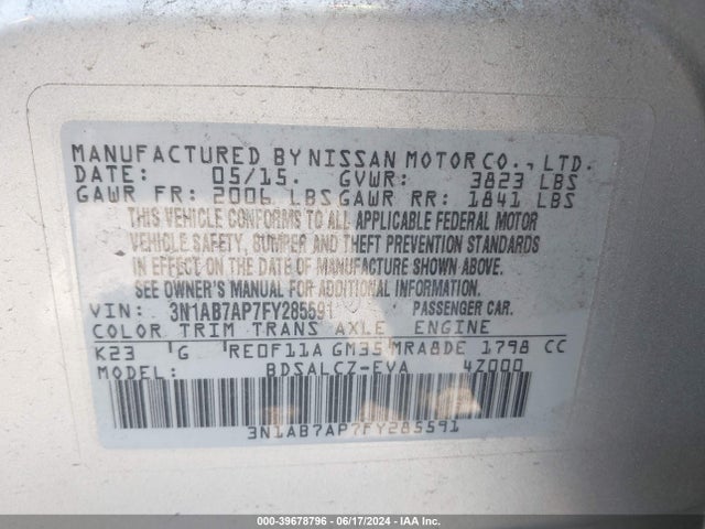 Nissan SENTRA S 2015 3N1AB7AP7FY285591 Image 9