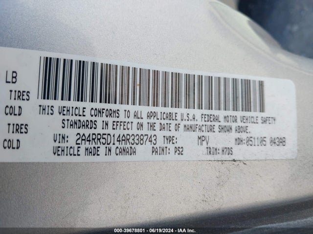 Продаж на аукціоні авто 2010 Chrysler Town & Country Touring, vin: 2A4RR5D14AR338743, номер лоту: 39678801