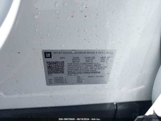 3GNAXKEV9MS159959 Chevrolet Equinox Fwd Lt