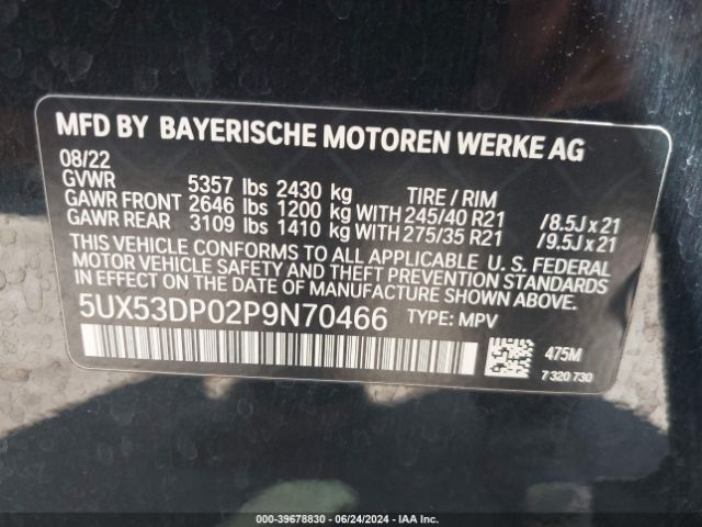 5UX53DP02P9N70466 BMW X3 Xdrive30i