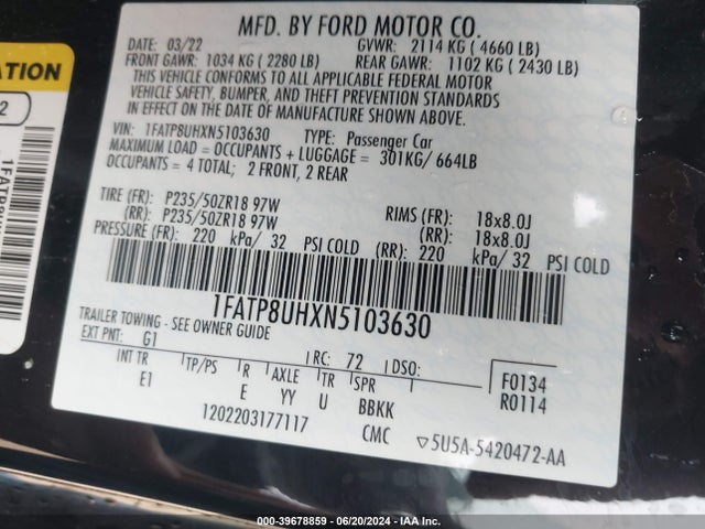 Ford Mustang Ecoboost Premium 2022 1FATP8UHXN5103630 Image 9