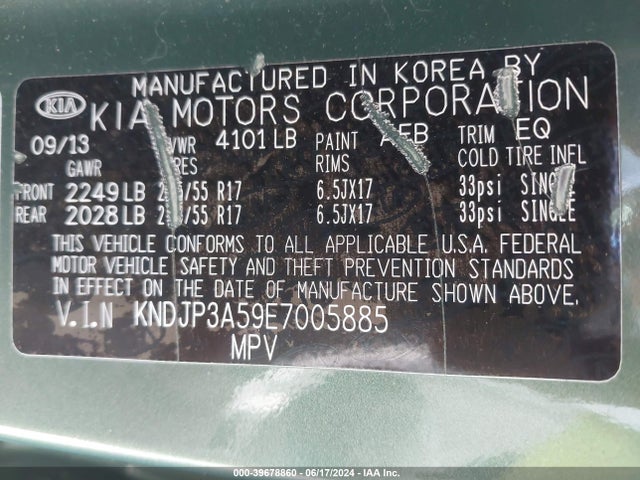 KIA SOUL + 2014 KNDJP3A59E7005885 Image 9