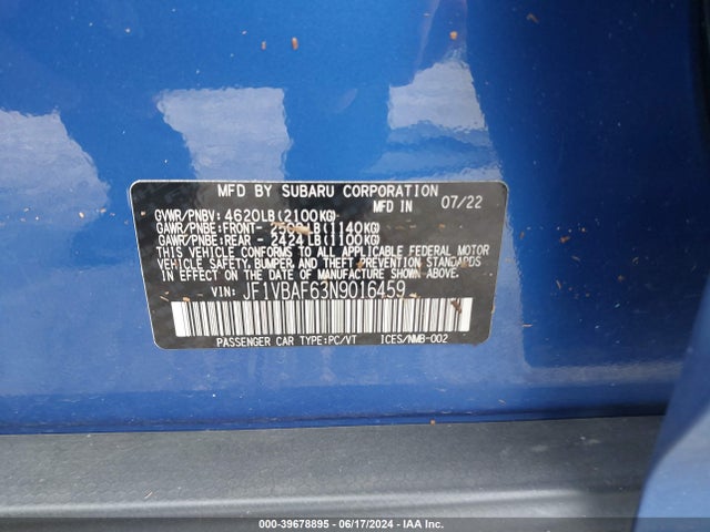 JF1VBAF63N9016459 Subaru Wrx Premium